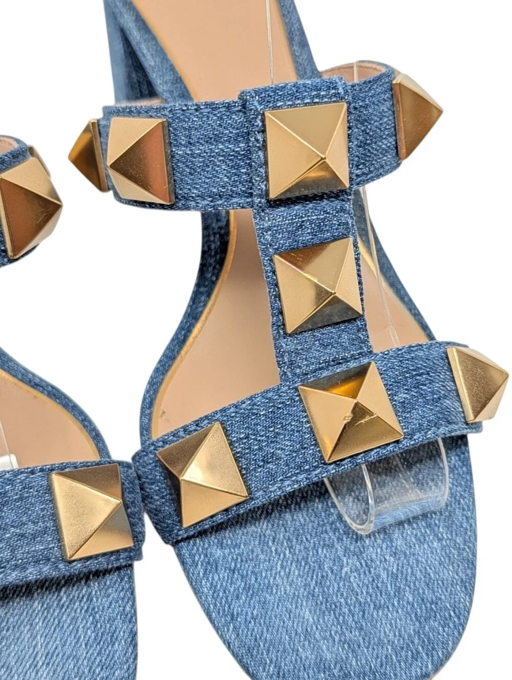 Valentino Garavani Denim Roman Stud Caged Gladiator Size EU 38